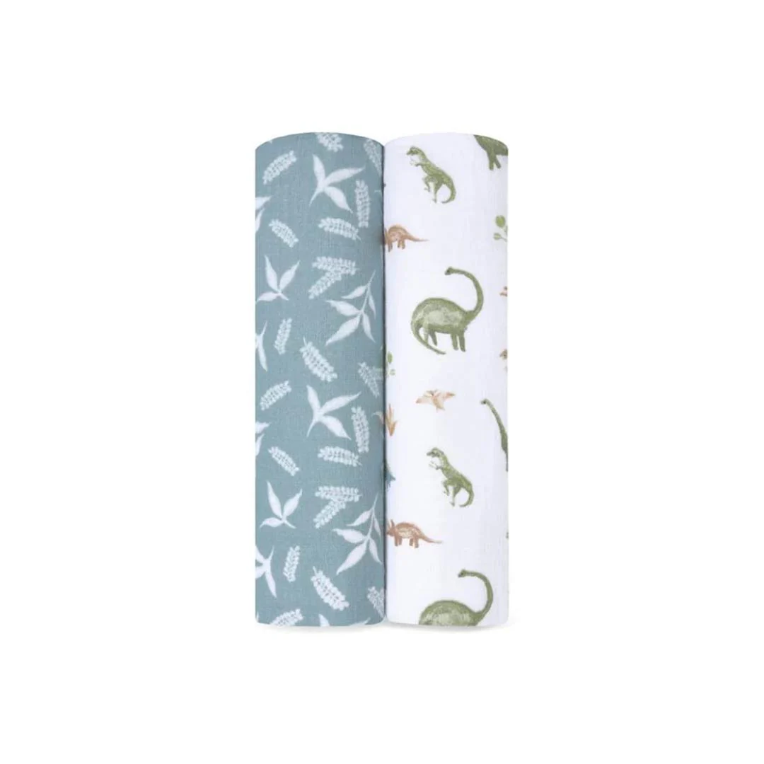 aden + anais Essentials Cotton Muslin Swaddle Blankets 2pk - Dino Jungle