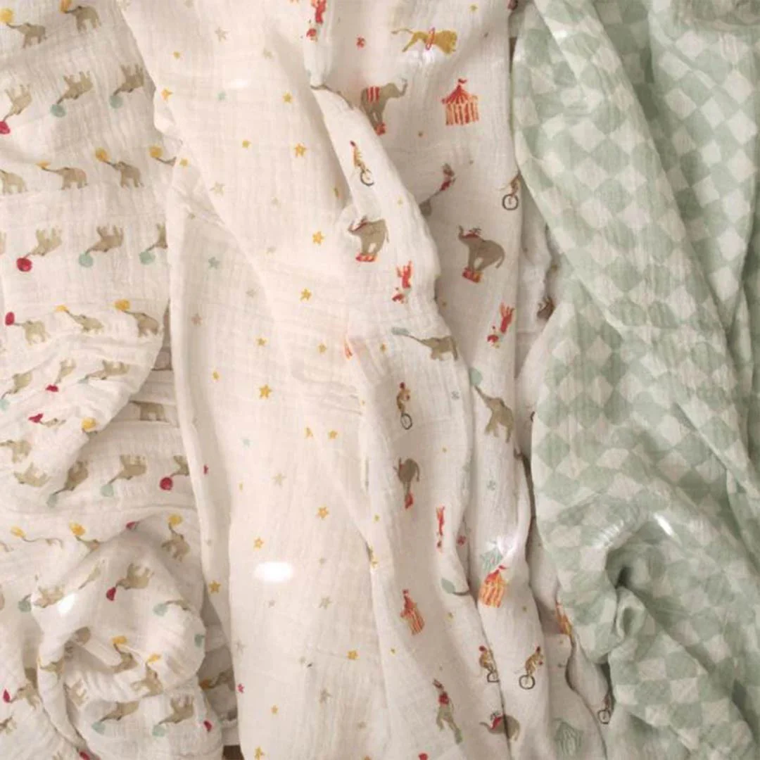 aden + anais Essentials Cotton Muslin Swaddle Blankets 4pk - Elephant Circus - Image 2