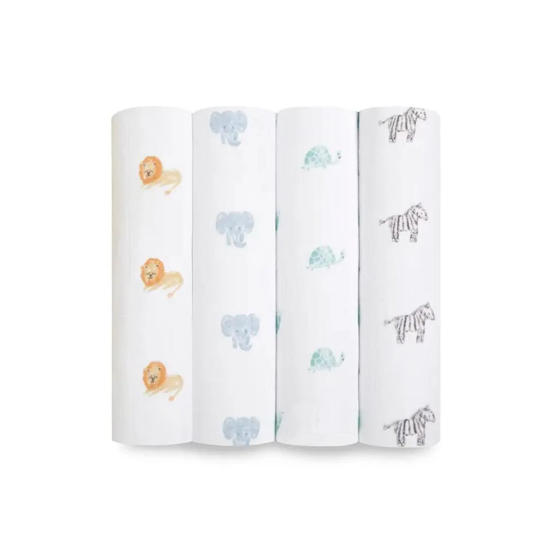 aden + anais Large Organic Cotton Muslin Swaddles 4pk - Animal Kingdom