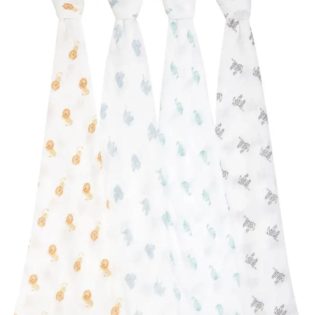 aden + anais Large Organic Cotton Muslin Swaddles 4pk - Animal Kingdom - Image 6