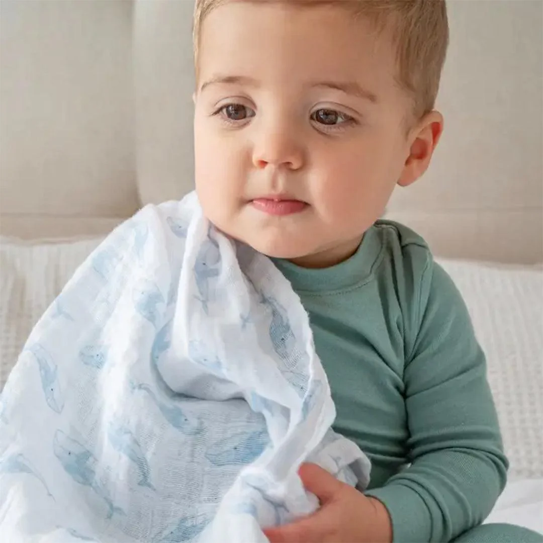 aden + anais Large Organic Cotton Muslin Swaddles 2pk - Oceanic - Image 4