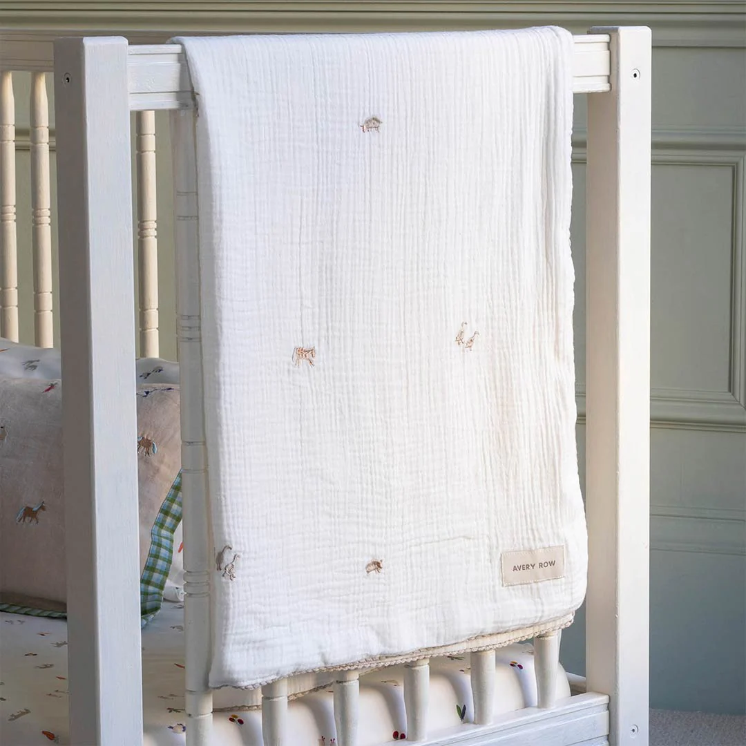 Avery Row Embroidered Muslin Blanket - Little Farm - Image 3