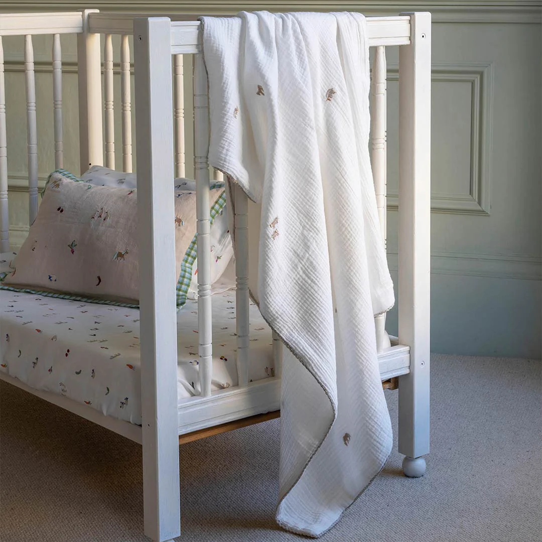 Avery Row Embroidered Muslin Blanket - Little Farm - Image 7