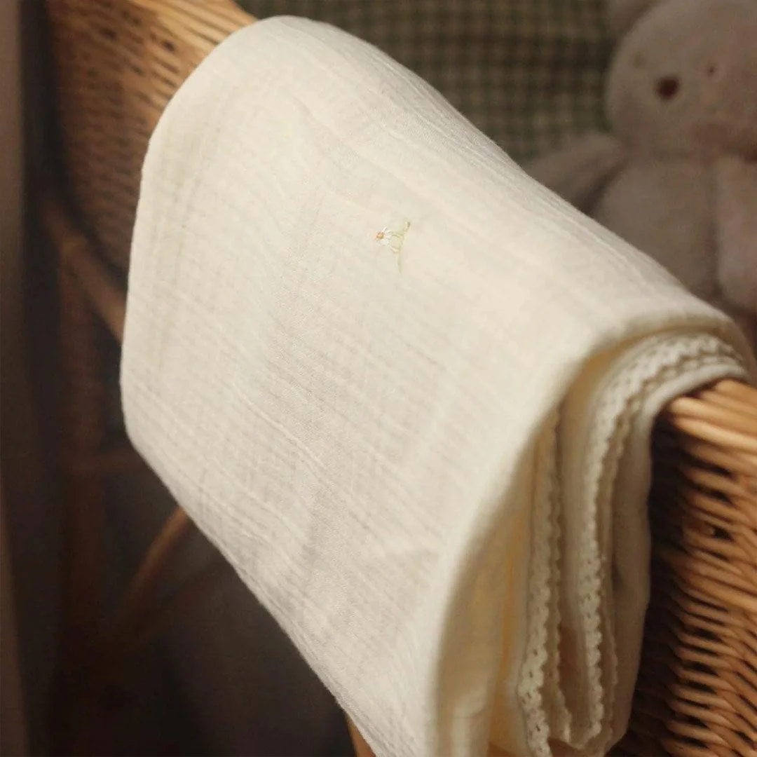 Avery Row Embroidered Muslin Blanket - Wild Chamomile - Image 2