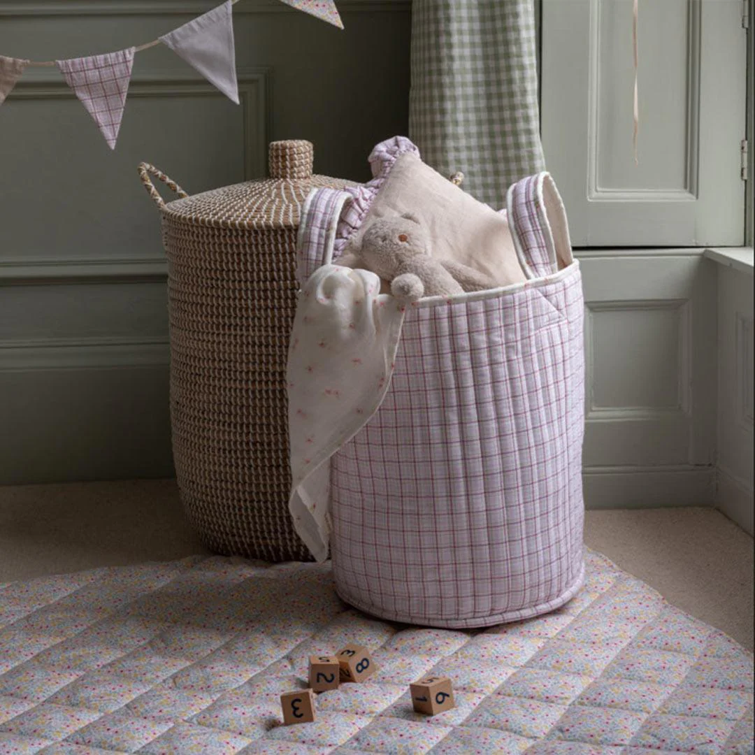 Avery Row Large Quilted Storage Basket - Anemone/Pink Check - Image 4