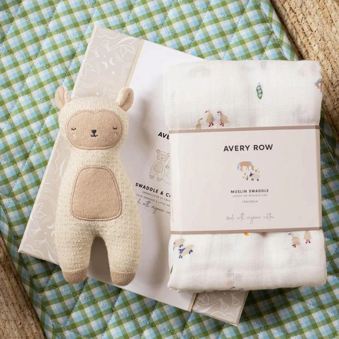 Avery Row Swaddle & Cuddle New Baby Gift Set - Little Farm - Image 2