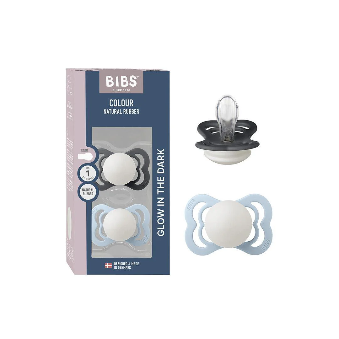 BIBS Pacifier Supreme 2 Pack Silicone - Baby Blue Glow / Iron Glow - Image 2
