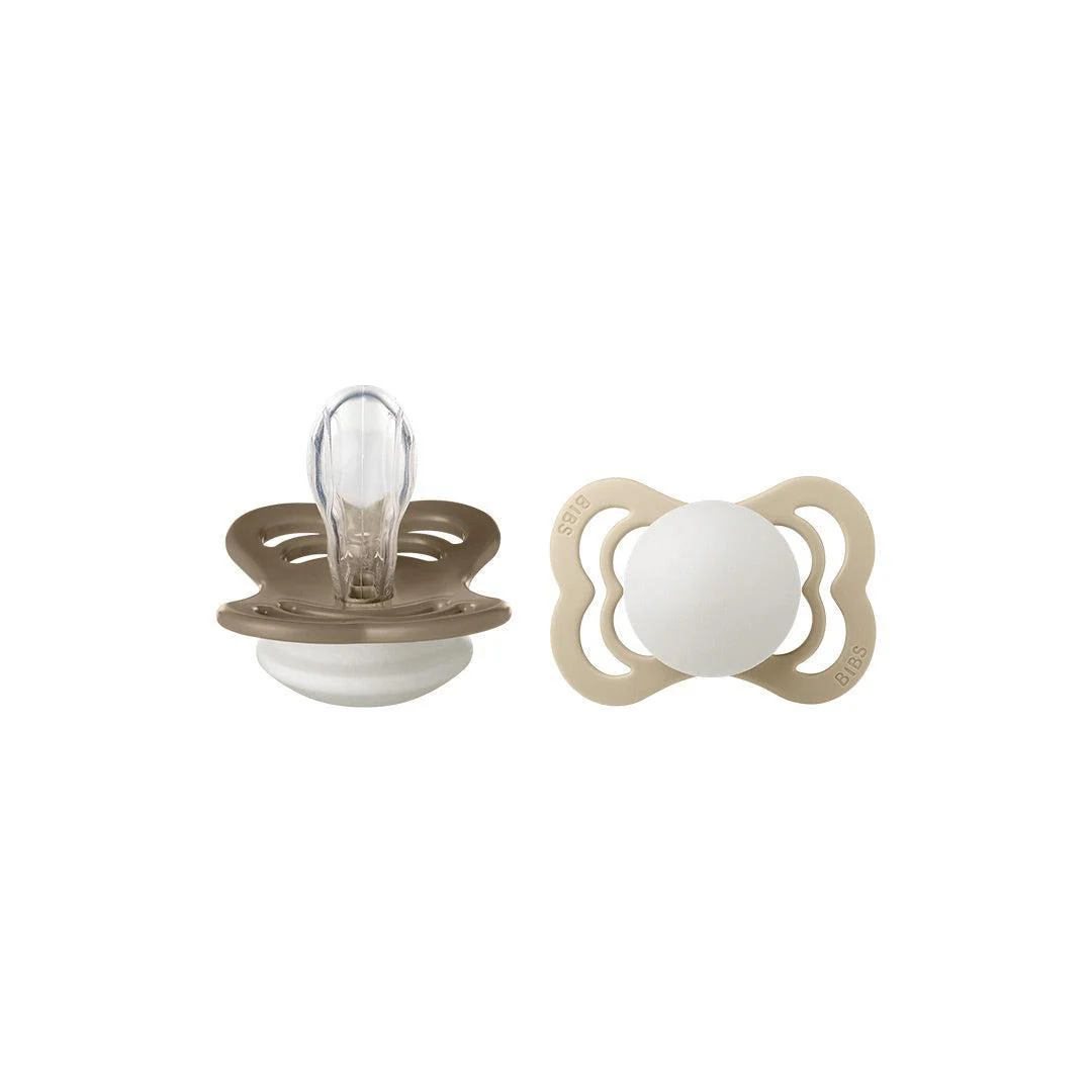 BIBS Pacifier Supreme 2 Pack Silicone - Vanilla Glow / Dark Oak Glow - Image 3