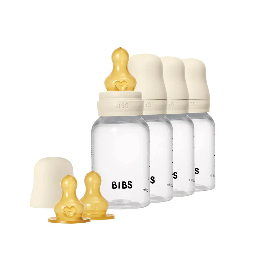 BIBS World Slow/Medium Flow Baby Bottle Round Latex 4 Pack - Ivory