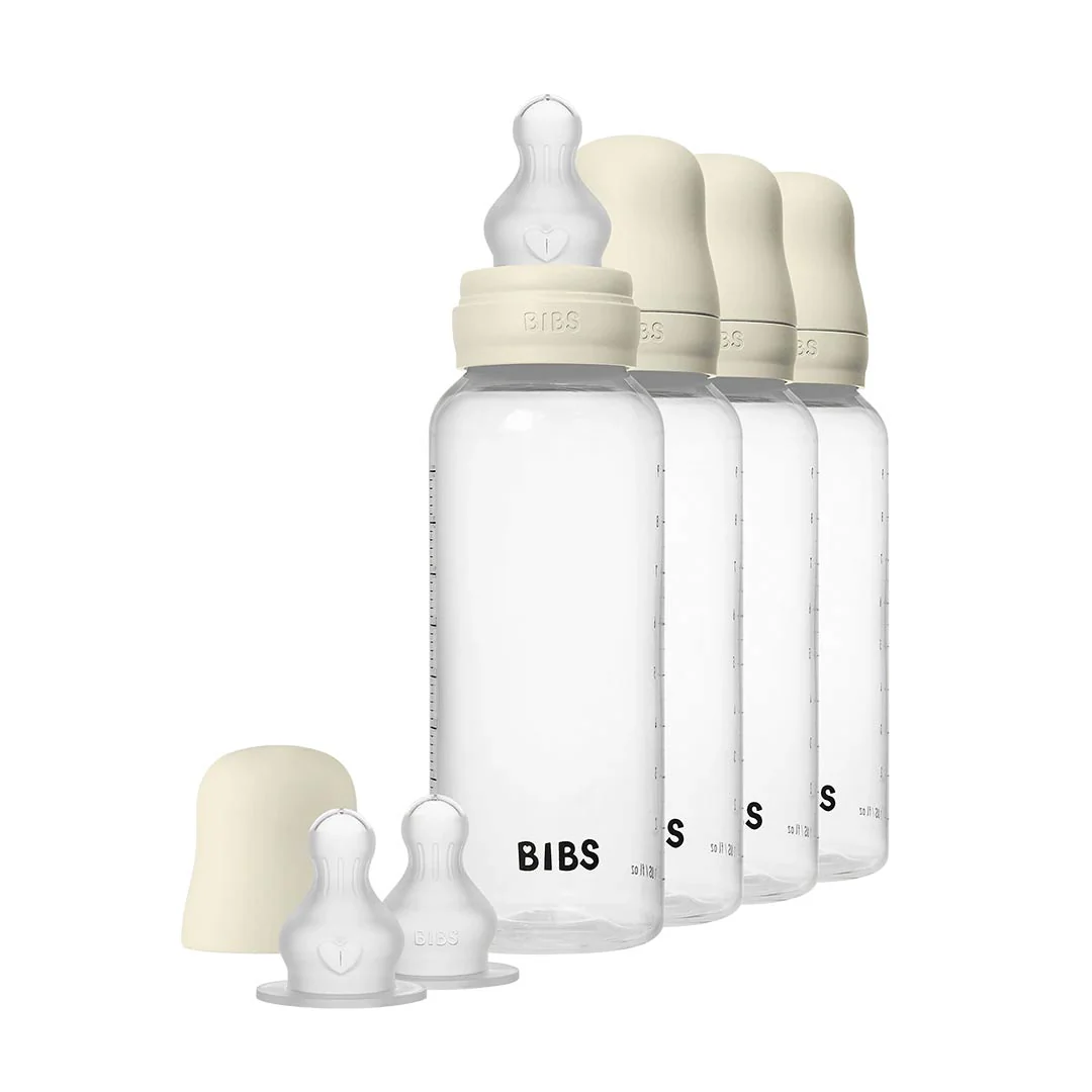 BIBS World Slow/Medium Flow Baby Bottle Round Silicone 4 Pack - Ivory - Image 2