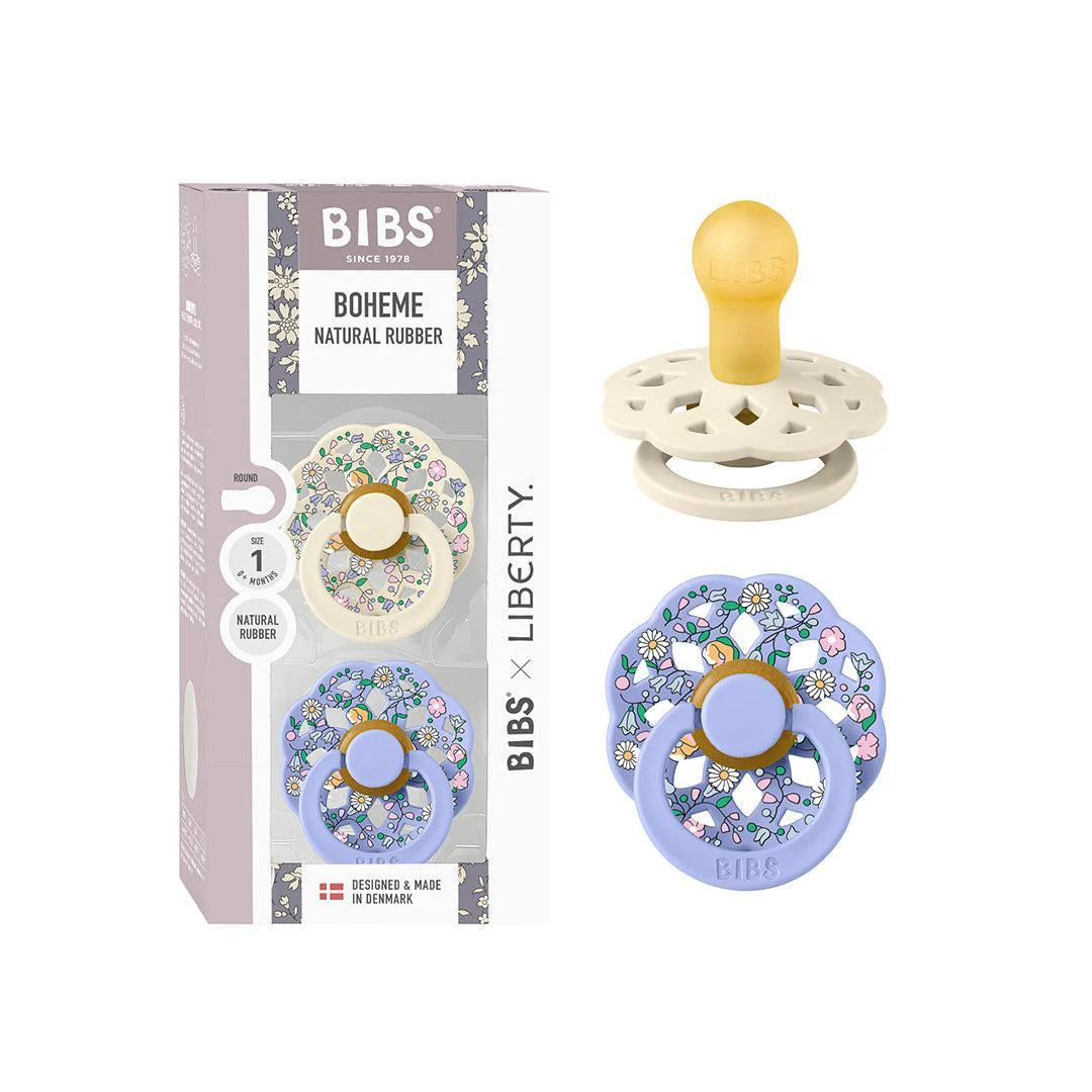 BIBS X LIBERTY Latex Pacifier Boheme 2 Pack Chloe Meadow - Ivory / Hush - Image 2