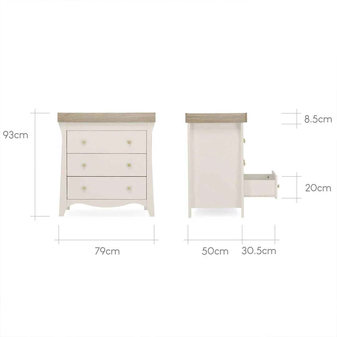 CuddleCo Clara 2 Piece Set 3-Drawer Dresser + Cot Bed - Cashmere - Image 14