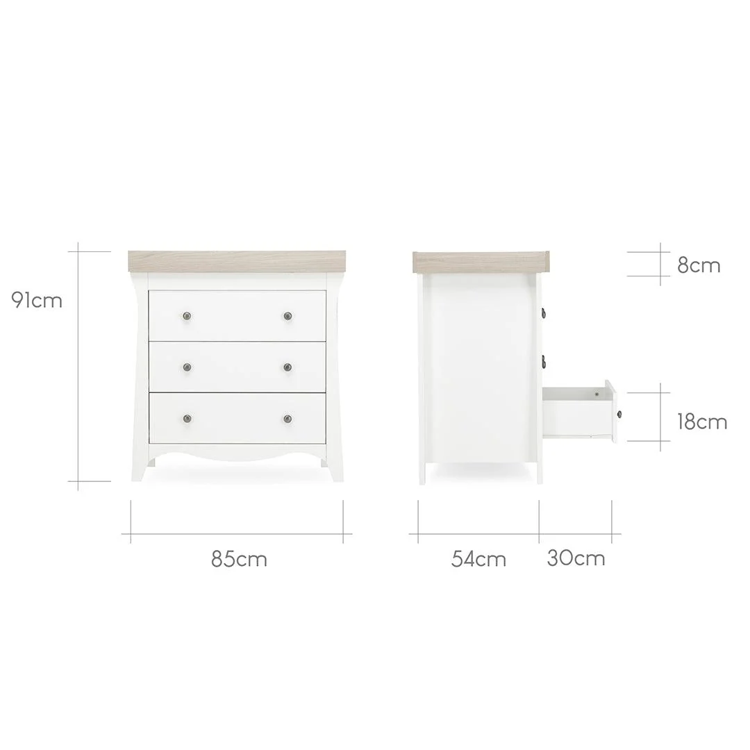 CuddleCo Clara 3 Piece Set 3-Drawer Dresser Cot Bed + Wardrobe - White/Ash - Image 20