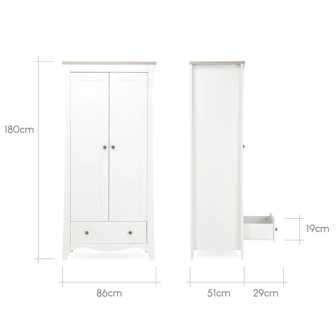 CuddleCo Clara 3 Piece Set 3-Drawer Dresser Cot Bed + Wardrobe - White/Ash - Image 21