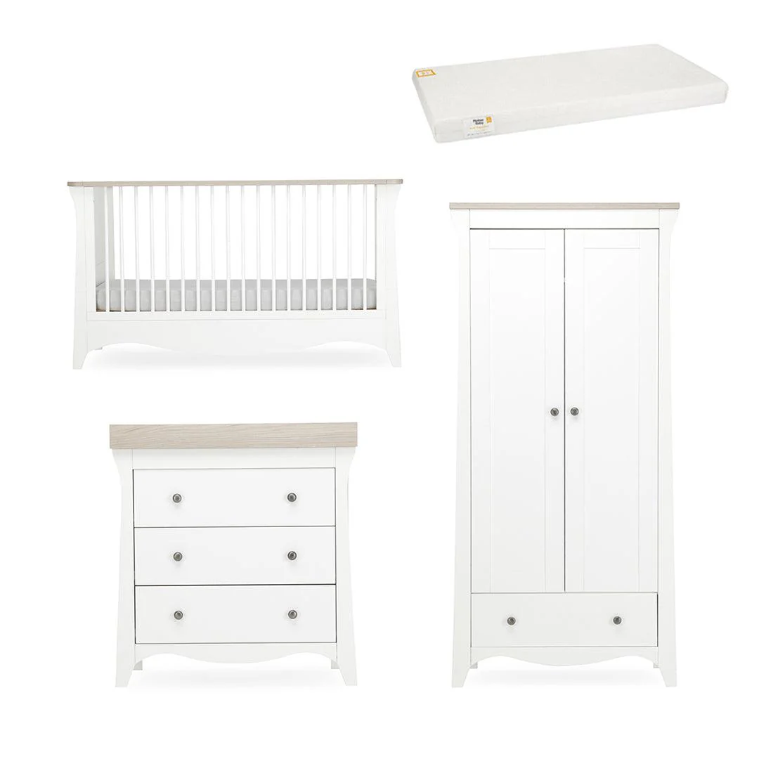 CuddleCo Clara 3 Piece Set 3-Drawer Dresser Cot Bed + Wardrobe - White/Ash - Image 22