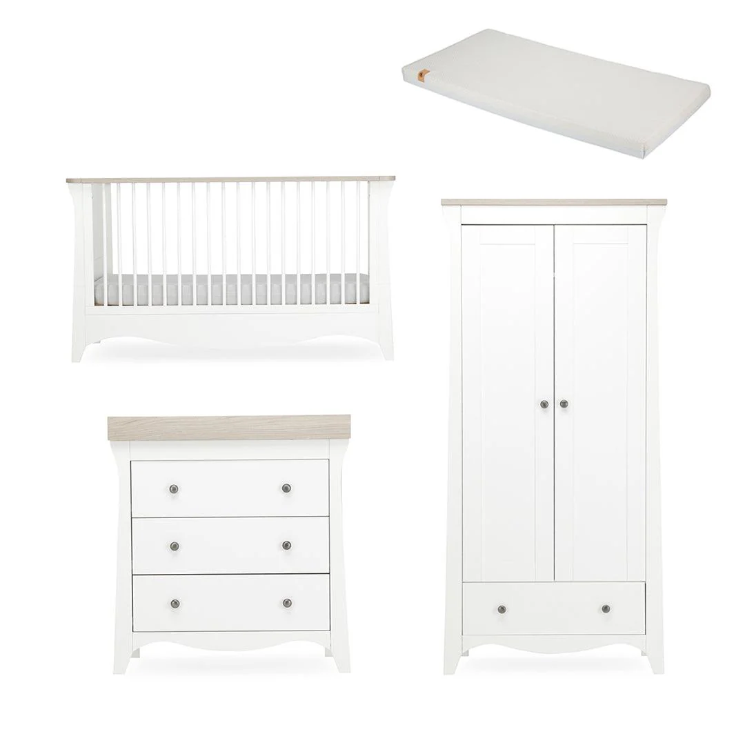 CuddleCo Clara 3 Piece Set 3-Drawer Dresser Cot Bed + Wardrobe - White/Ash - Image 24
