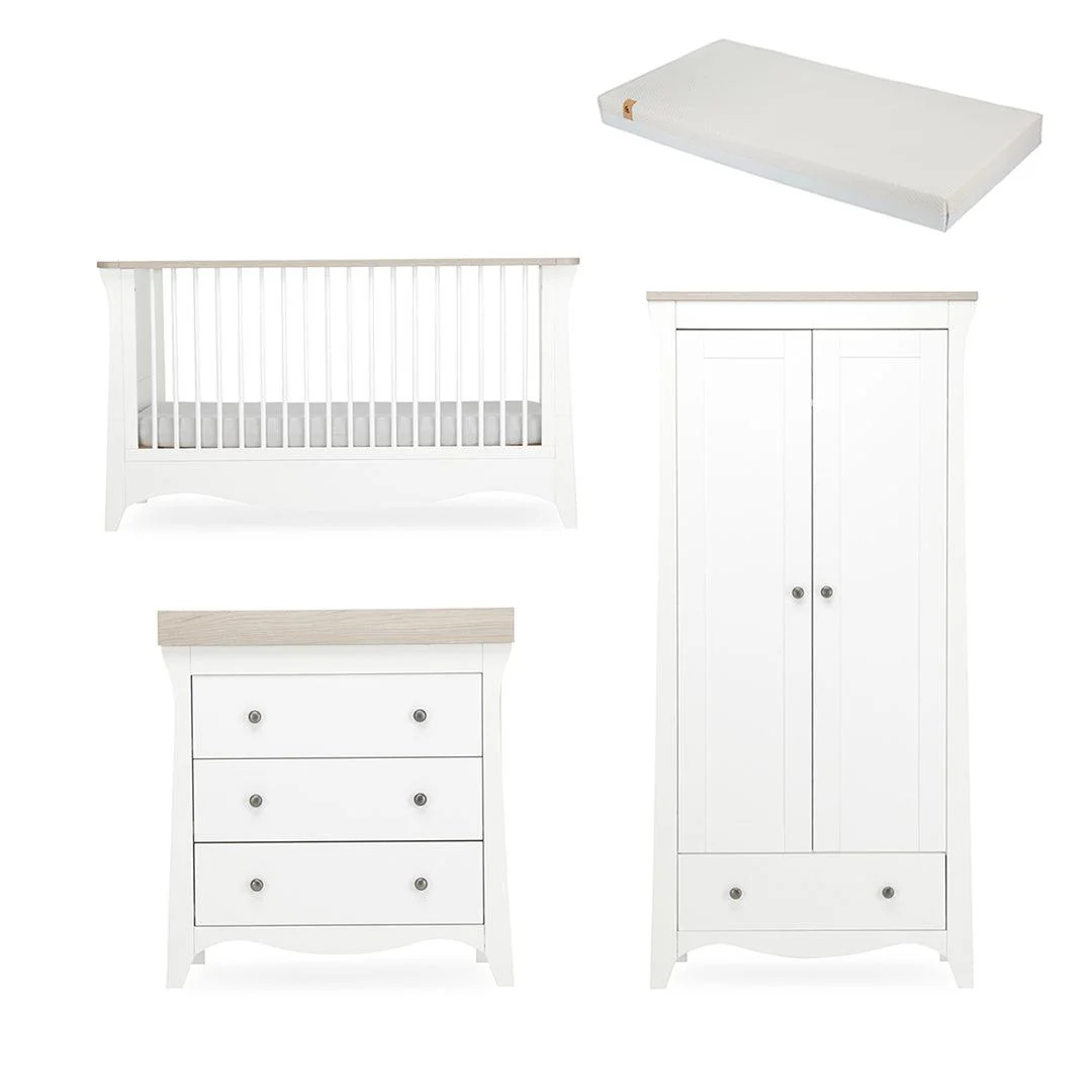 CuddleCo Clara 3 Piece Set 3-Drawer Dresser Cot Bed + Wardrobe - White/Ash - Image 25