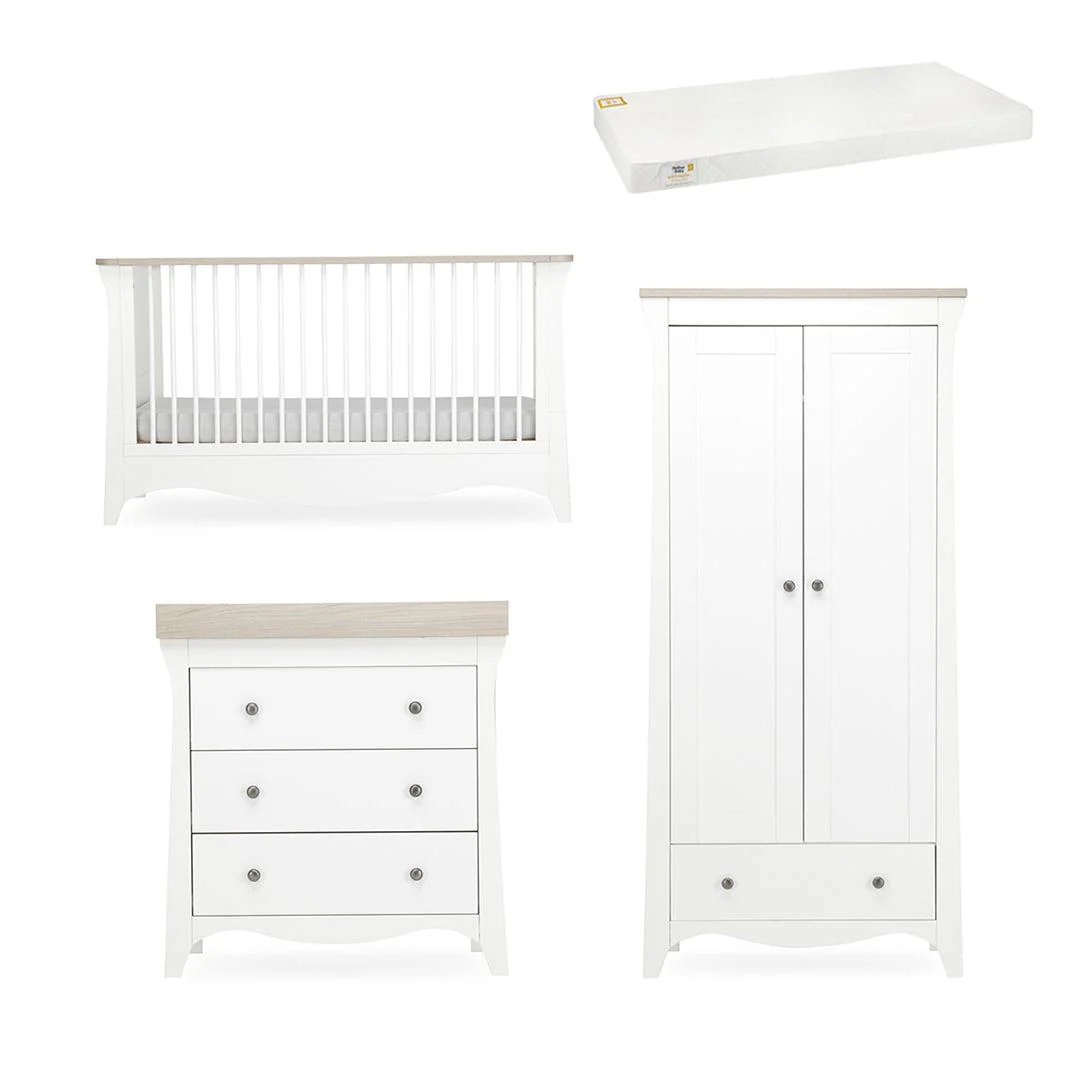 CuddleCo Clara 3 Piece Set 3-Drawer Dresser Cot Bed + Wardrobe - White/Ash - Image 26
