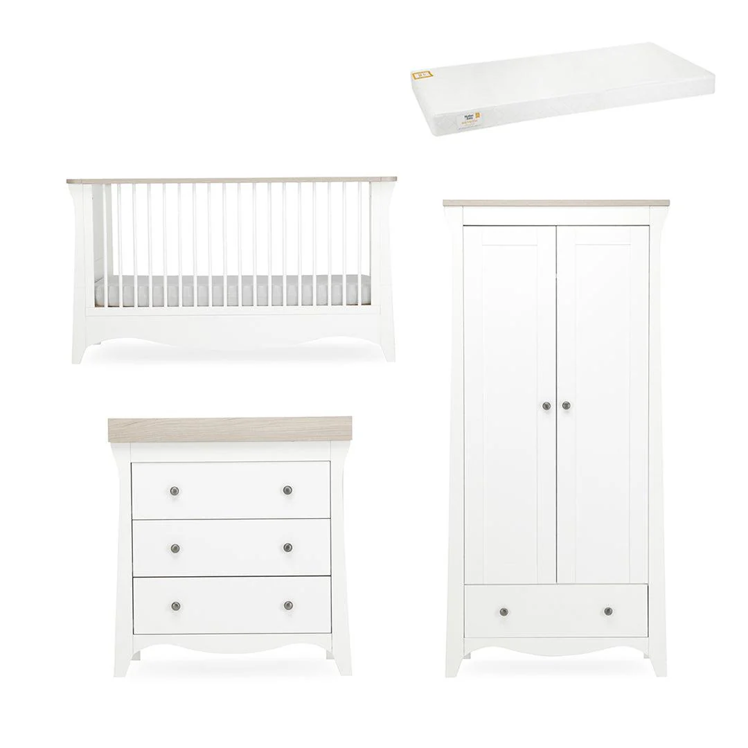 CuddleCo Clara 3 Piece Set 3-Drawer Dresser Cot Bed + Wardrobe - White/Ash - Image 27