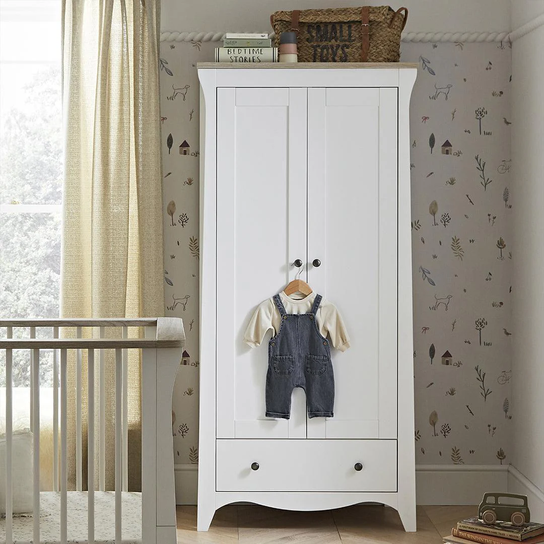 CuddleCo Clara 2-Door Double Wardrobe - White/Ash - Image 2