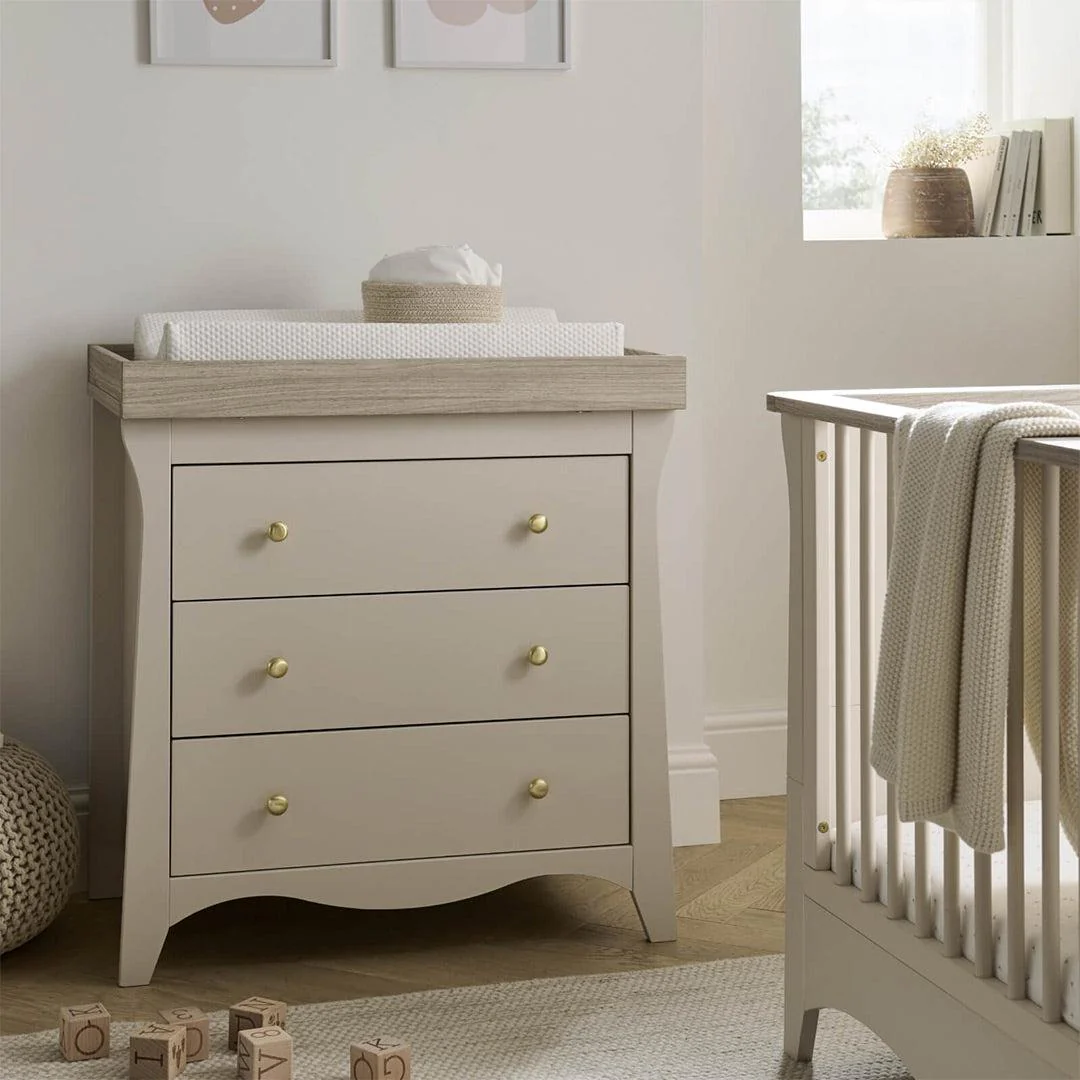 CuddleCo Clara 3 Piece Set Drawer Dresser Cot Bed + Wardrobe - Cashmere - Image 11