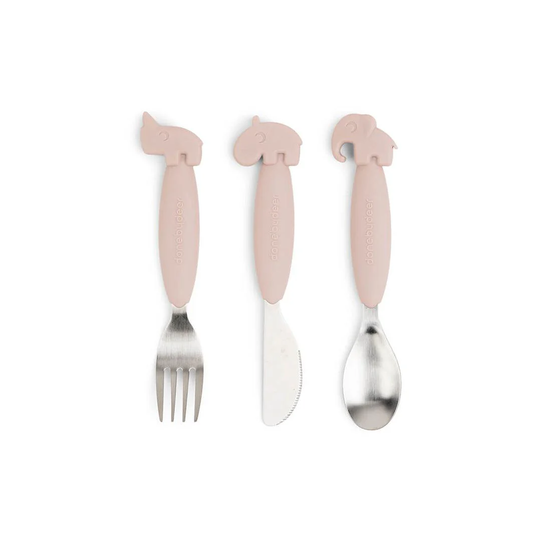 Done by Deer Easy-Grip Cutlery Set - Powder - Deer Friends