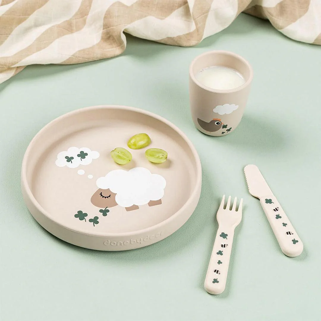 Done by Deer Silicone Stick & Stay Plate - Tiny Farm Sand - Image 2