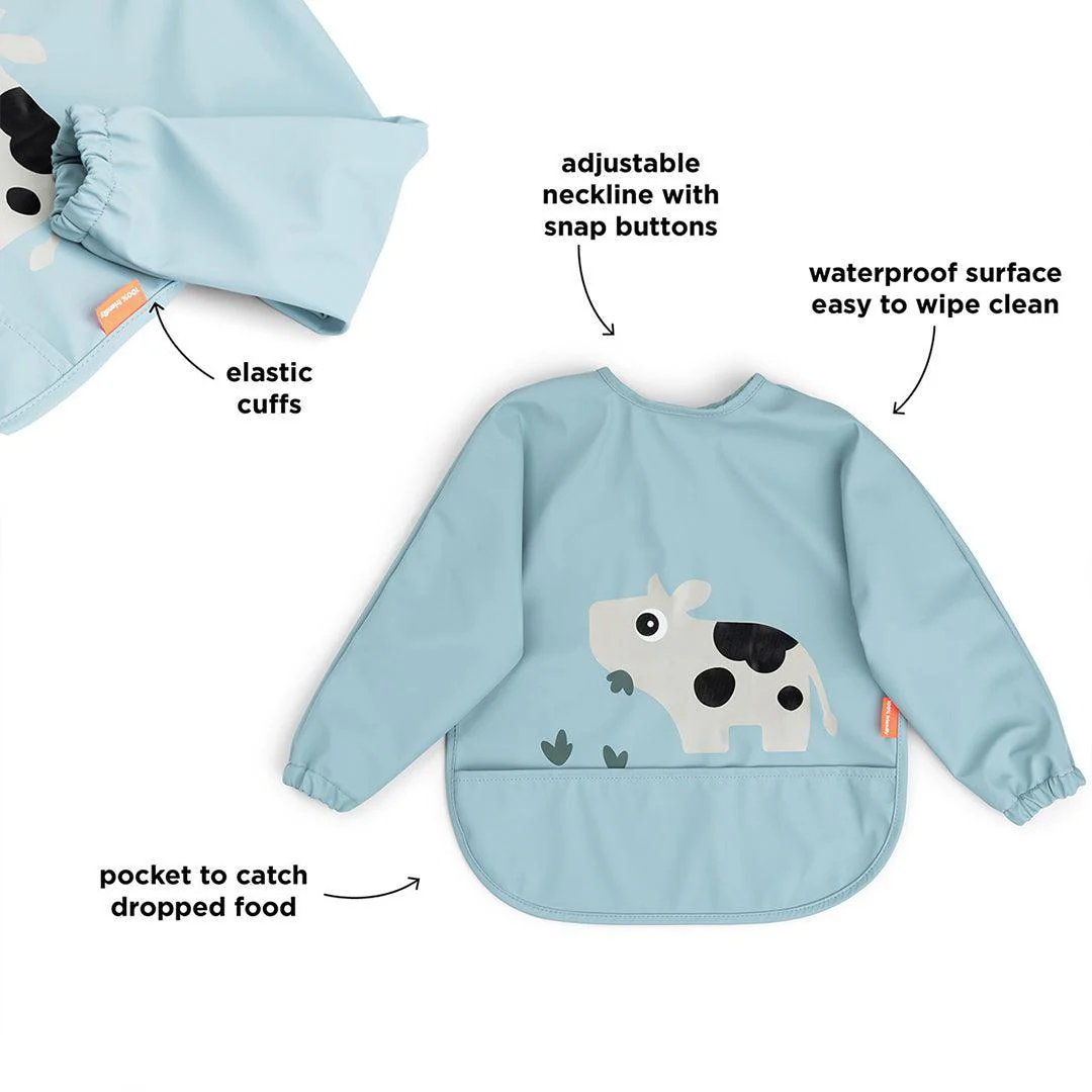 Done By Deer Sleeved Pocket Bib - Tiny Farm Blue - Image 2