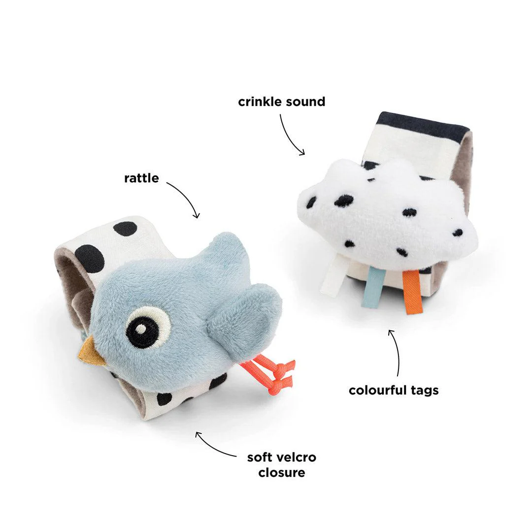 Done by Deer Wrist Rattle Set - 2 Pack - Blue - Happy Clouds - Image 4