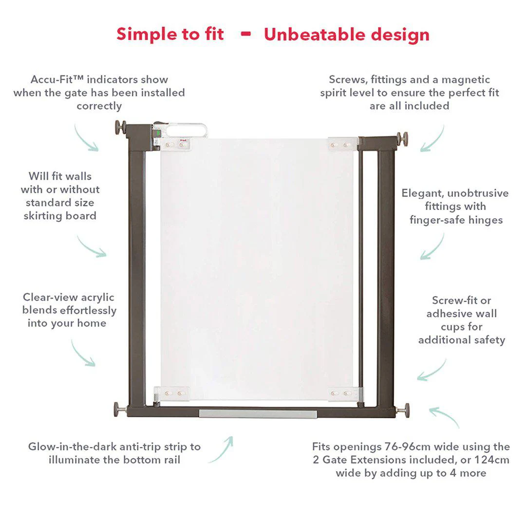 Fred Pressure Fit Stairgate - Clear Acrylic Panel/Dark Grey Fittings - Image 7