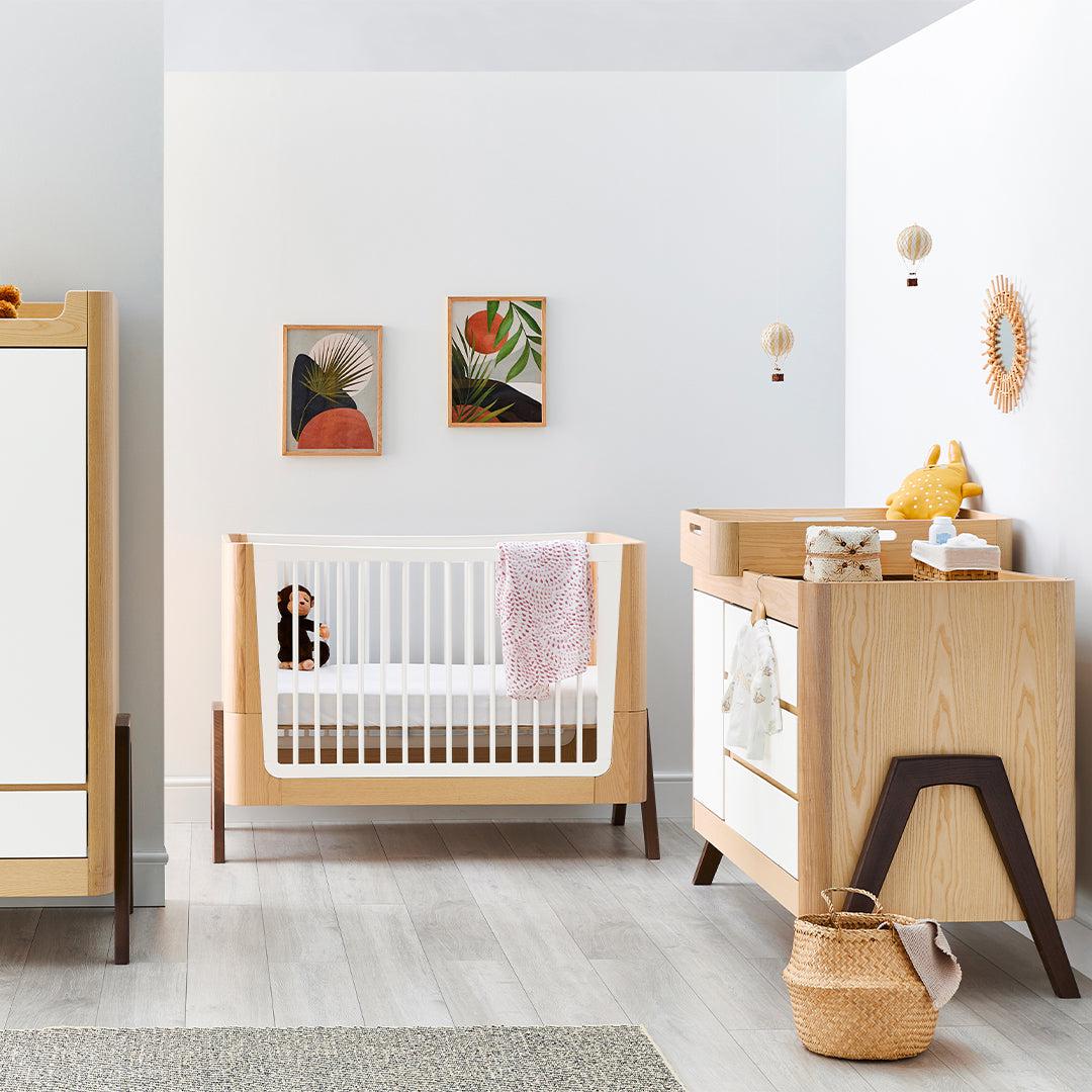 Gaia Baby Hera Cot Bed + Dresser + Wardrobe Three Piece Bundle - Natural + Walnut - Image 2