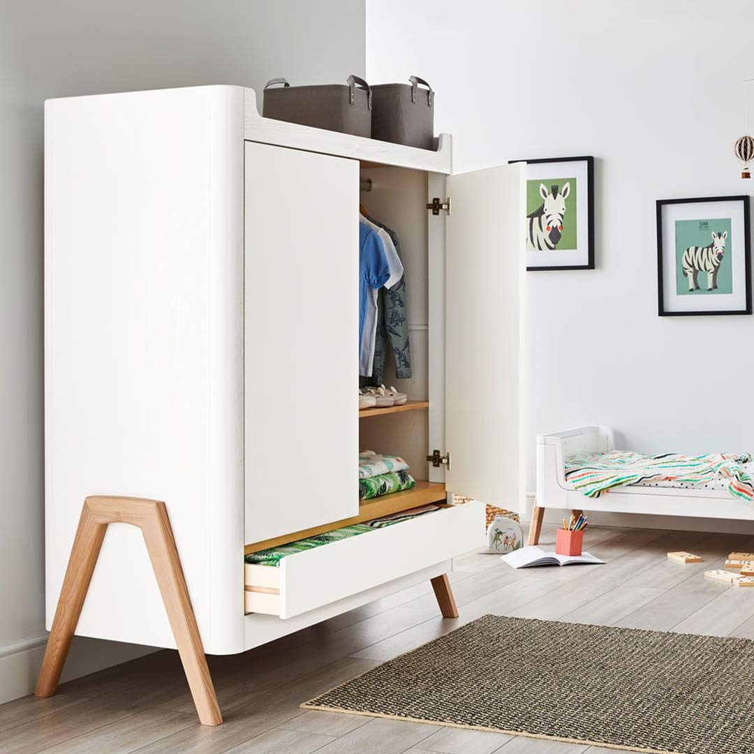 Gaia Baby Hera Cot Bed + Dresser + Wardrobe Three Piece Bundle - Scandi-White + Natural - Image 7