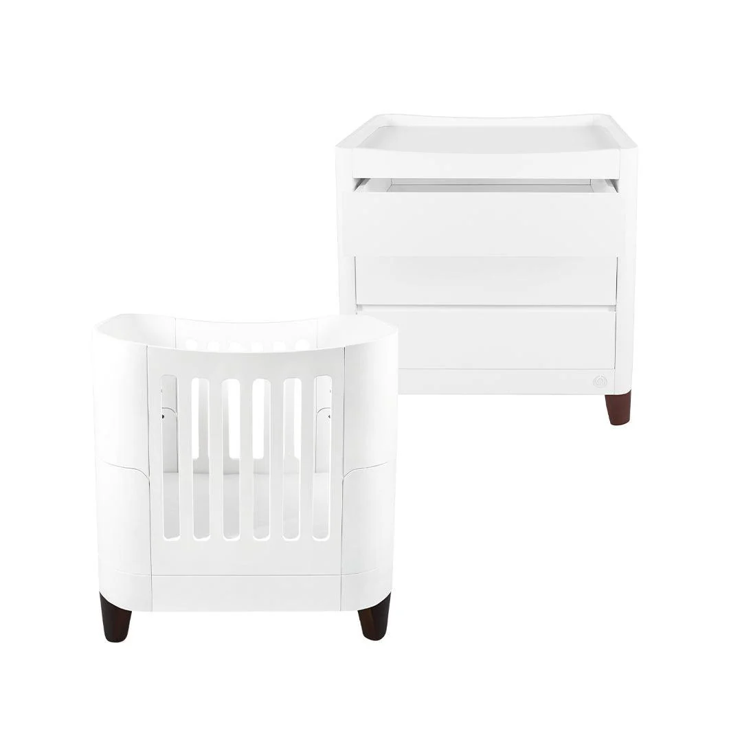 Gaia Baby Serena Mini Cot and Dresser Set - White / Walnut