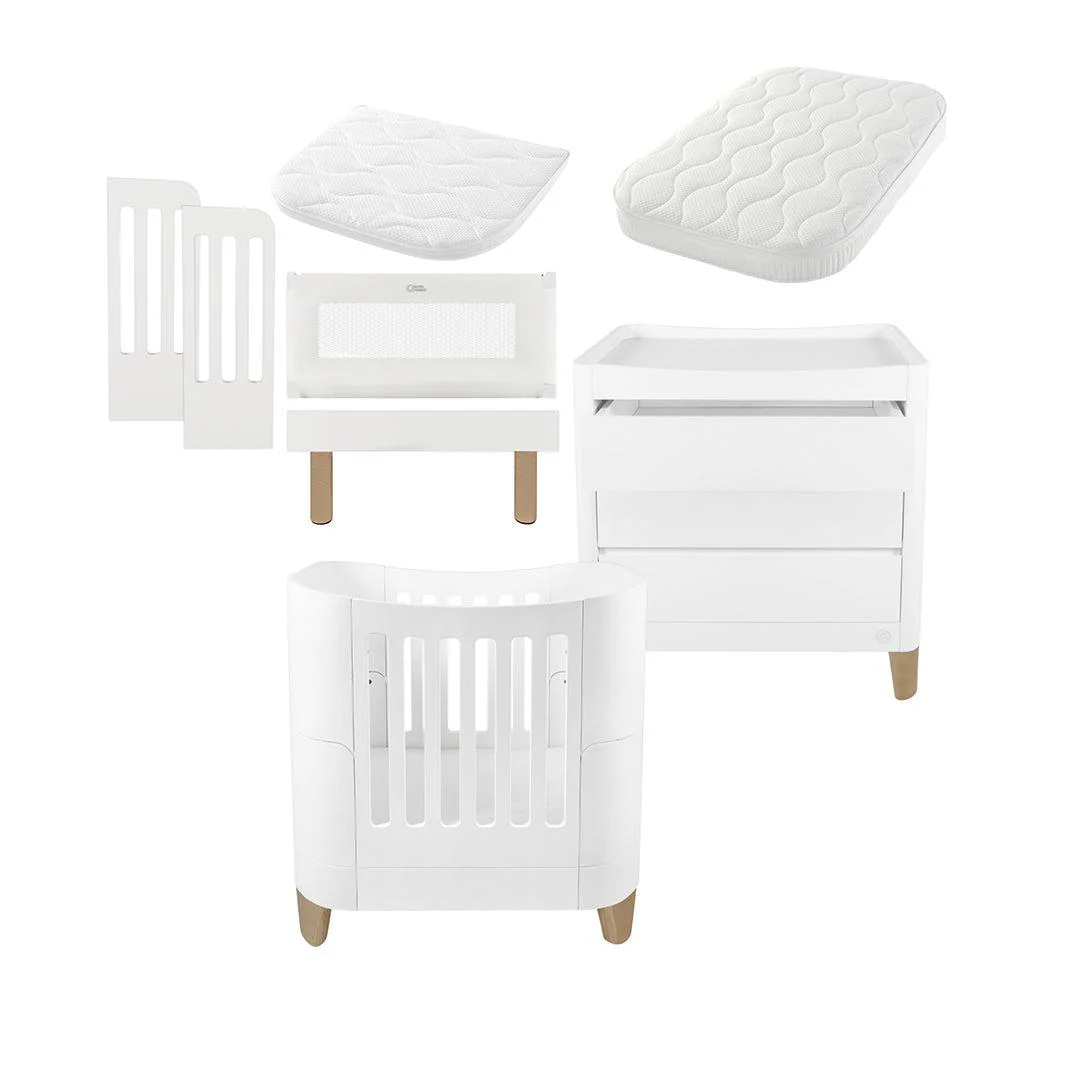 Gaia Baby Serena Mini Cot + Bedside Crib Set (Incl Bedside mattress) Mini Cot and Dresser - White / Natural - Image 13