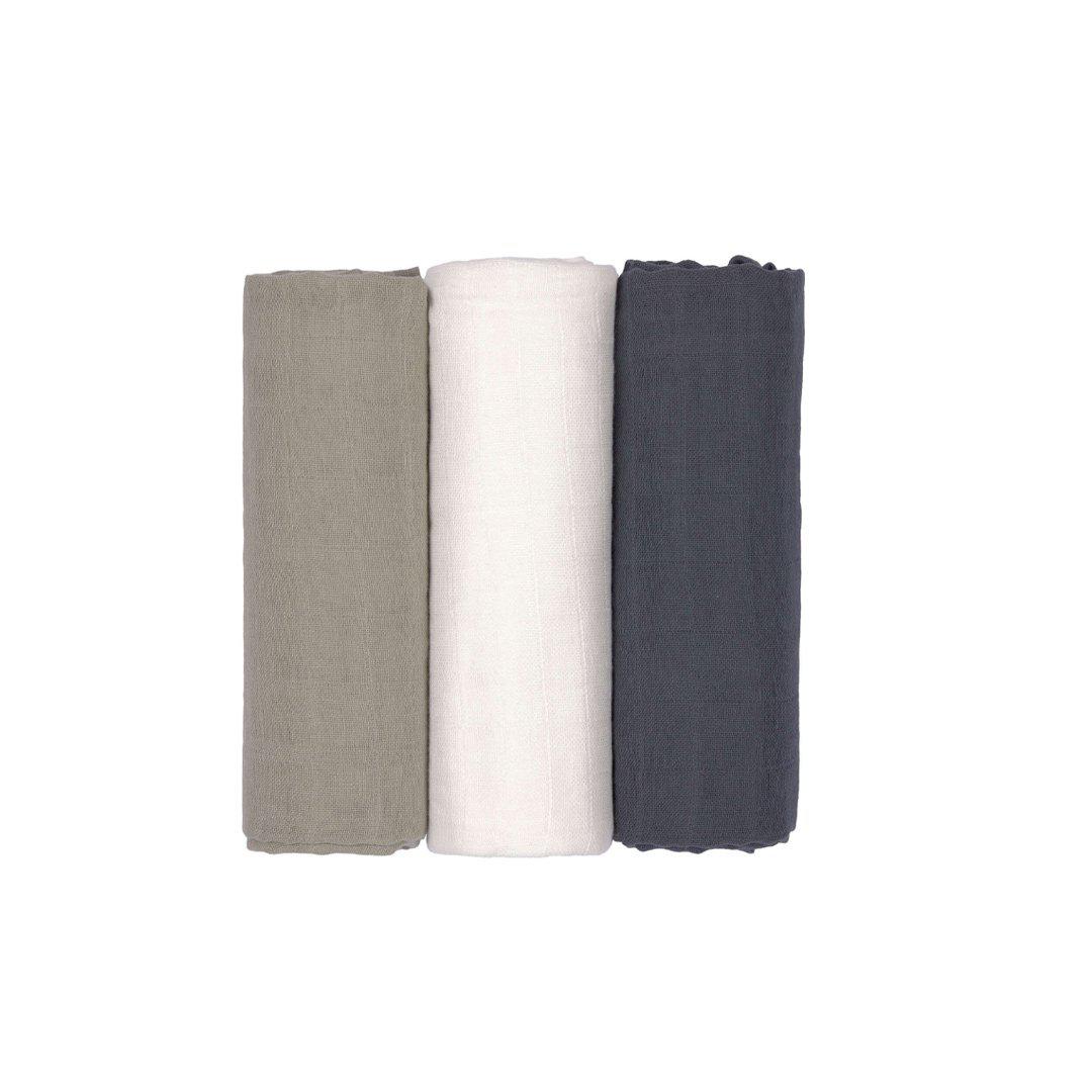 Lassig Swaddle + Burp Blankets - Olive/Milky/Navy - 3 Pack