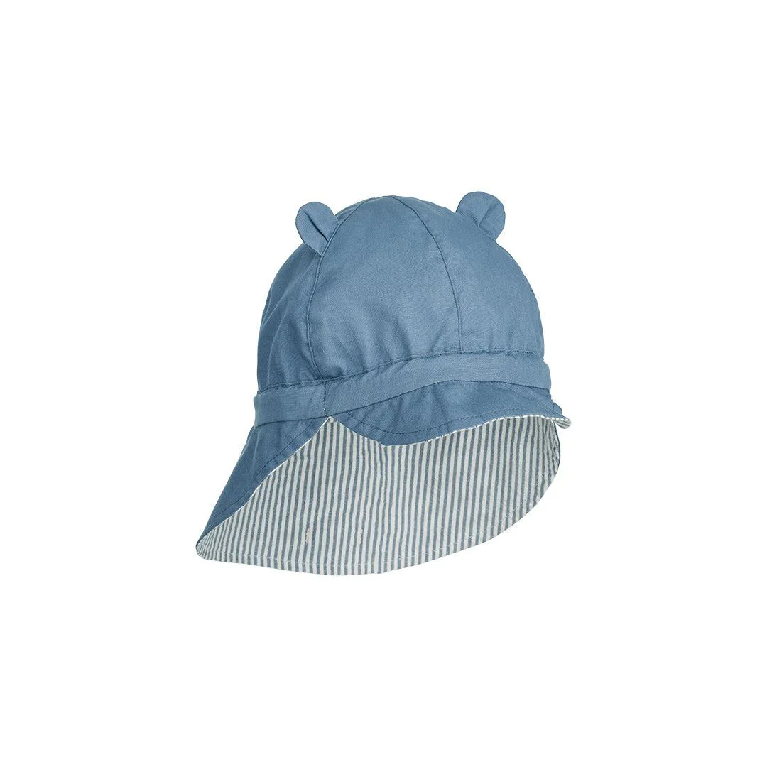 Liewood Gorm Reversible Seersucker Sun Hat (2023) - Blue Wave/Creme de la Creme - Stripe - Image 2
