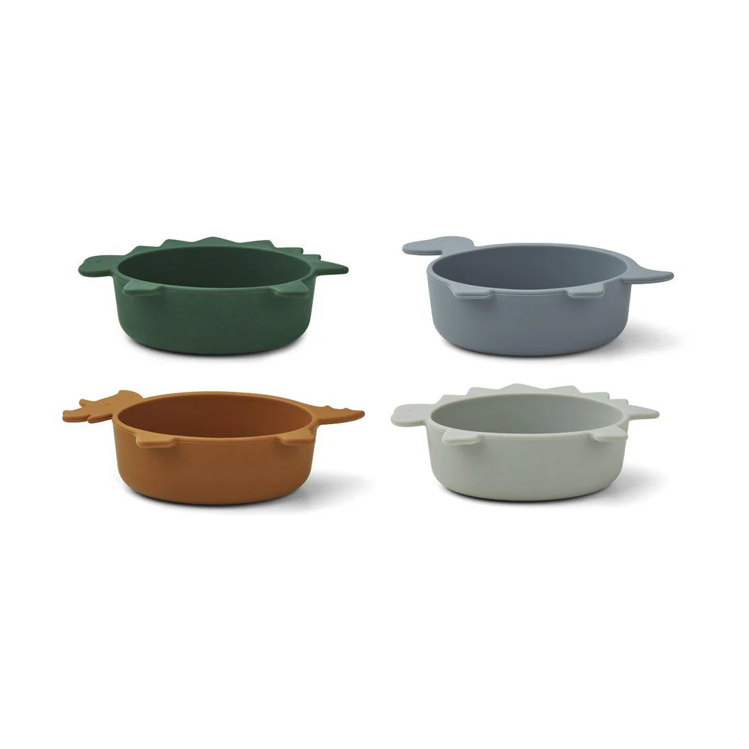Liewood Iggy Silicone Bowls - Dino Blue Multi Mix - 4 Pack - Image 4