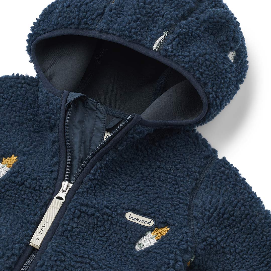 Liewood Mara Fleece Jacket With Ears - Rocket / Classic Navy / Embroidery - Image 2
