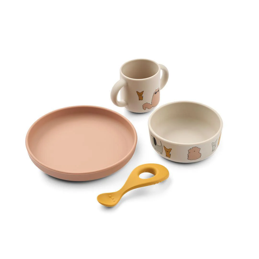 Liewood Vivi Printed Weaning Tableware - Cats And Dogs / Sandy