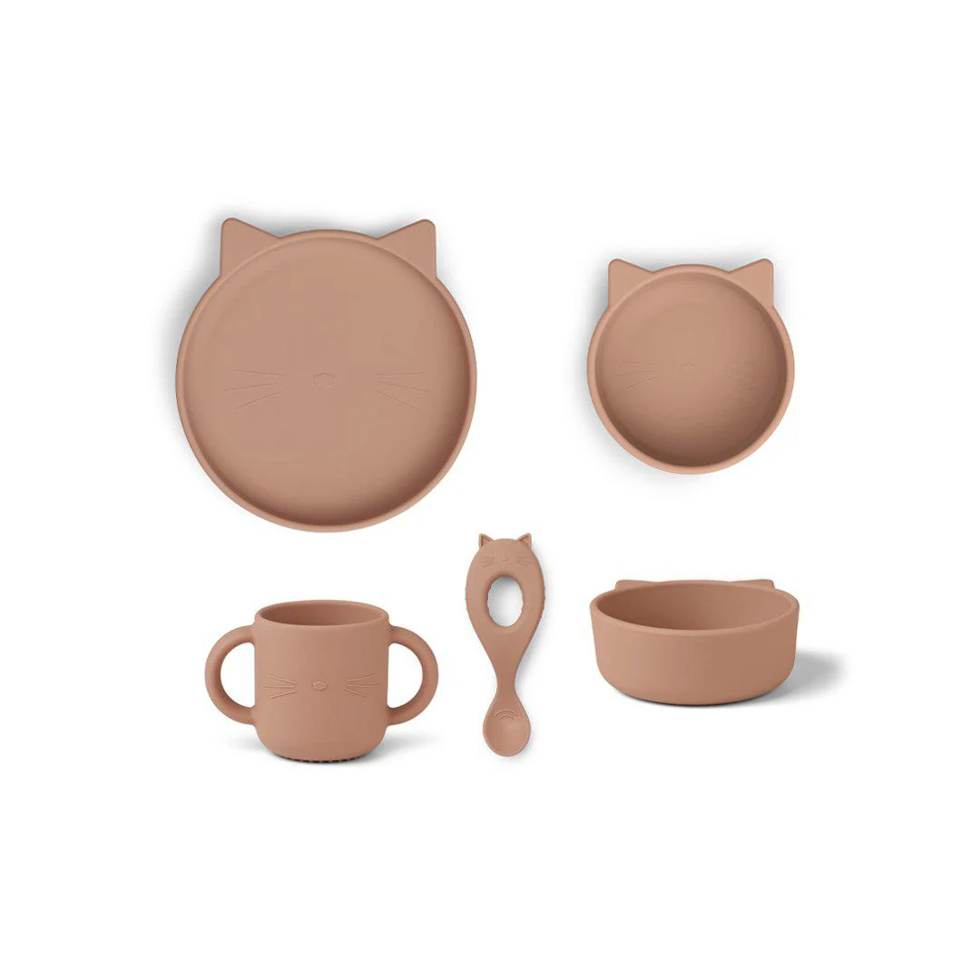 Liewood Vivi Silicone Set - Cat - Dark Rose