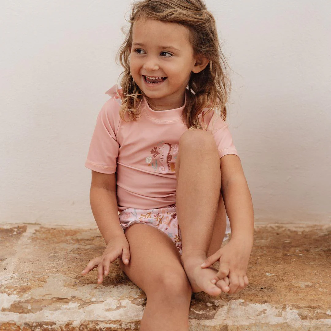 Little Dutch Short Sleeves Swim T-Shirt - Seahorse Pink - Image 2