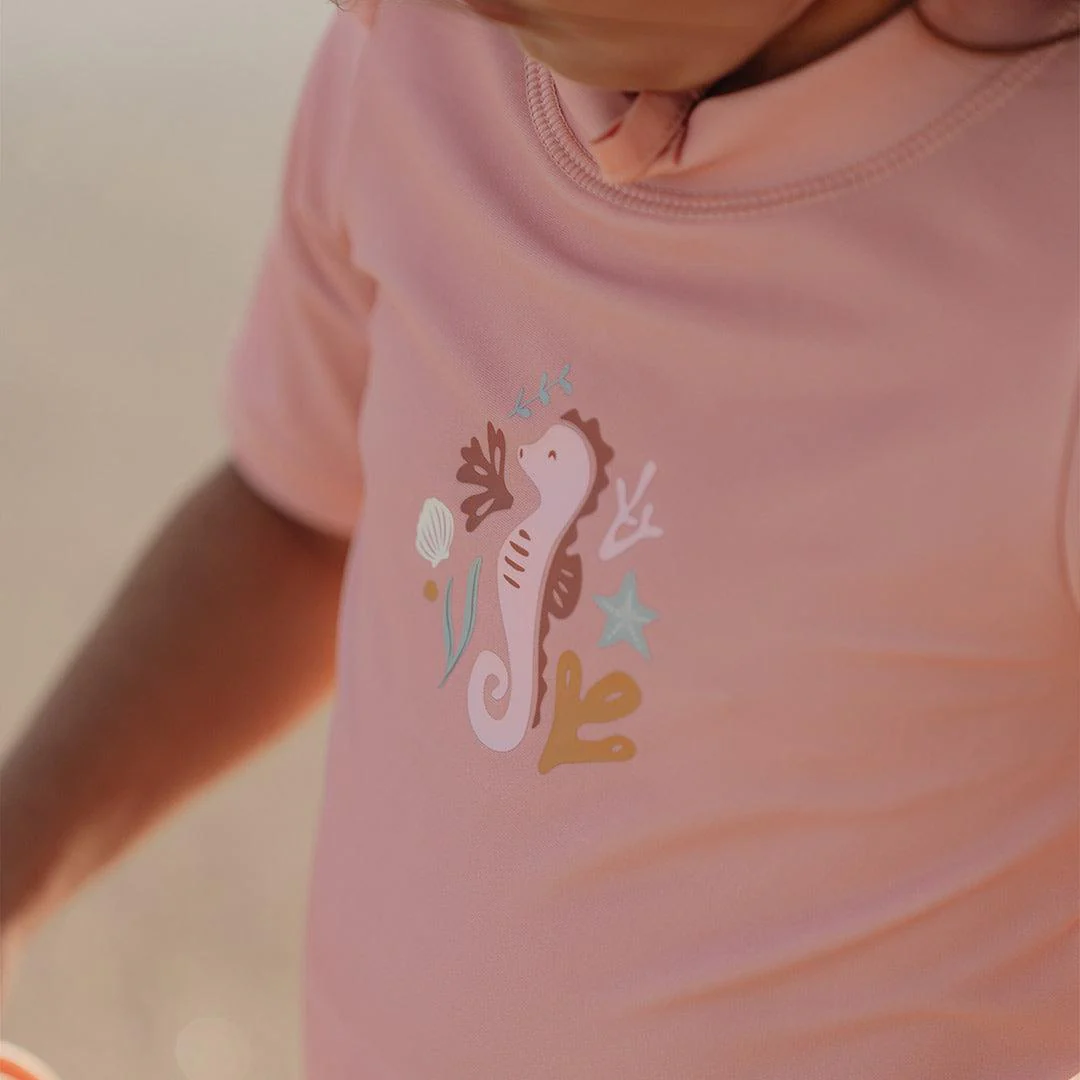 Little Dutch Short Sleeves Swim T-Shirt - Seahorse Pink - Image 5