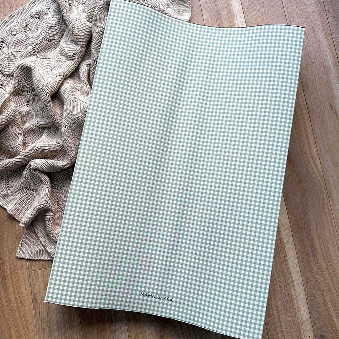 Mama Shack Anti Roll Wedge Changing Mat - Sage Green Gingham - Image 2