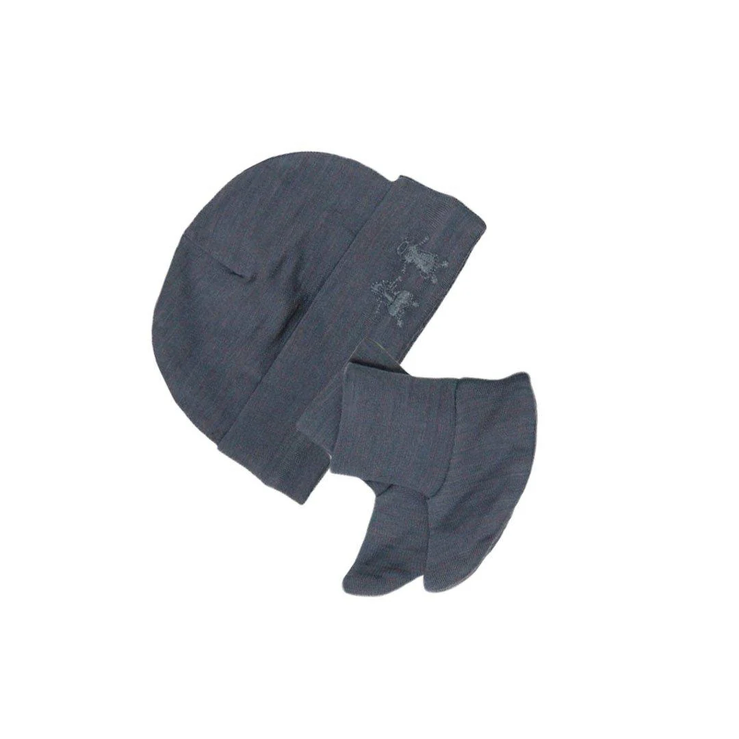 Merino Kids Cocooi Bootie & Hat Set - Dark Slate