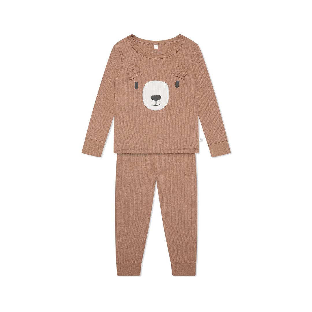 MORI Ribbed Bear Face Pyjamas - Bear + Brown - Image 6