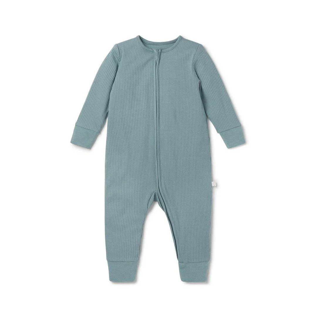 MORI Ribbed Clever Zip Sleepsuit - Blue - Image 4