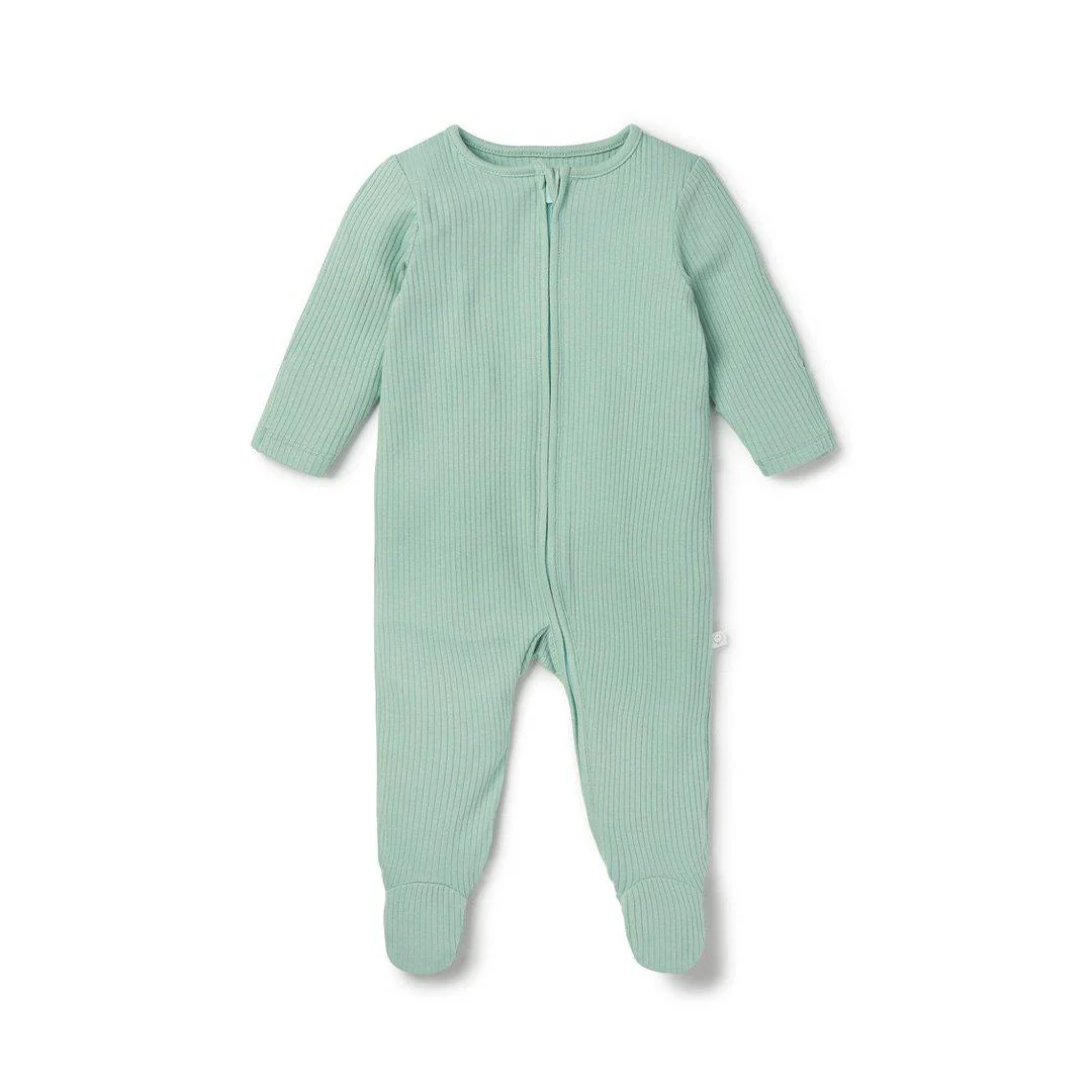 MORI Ribbed Clever Zip Sleepsuit - Mint