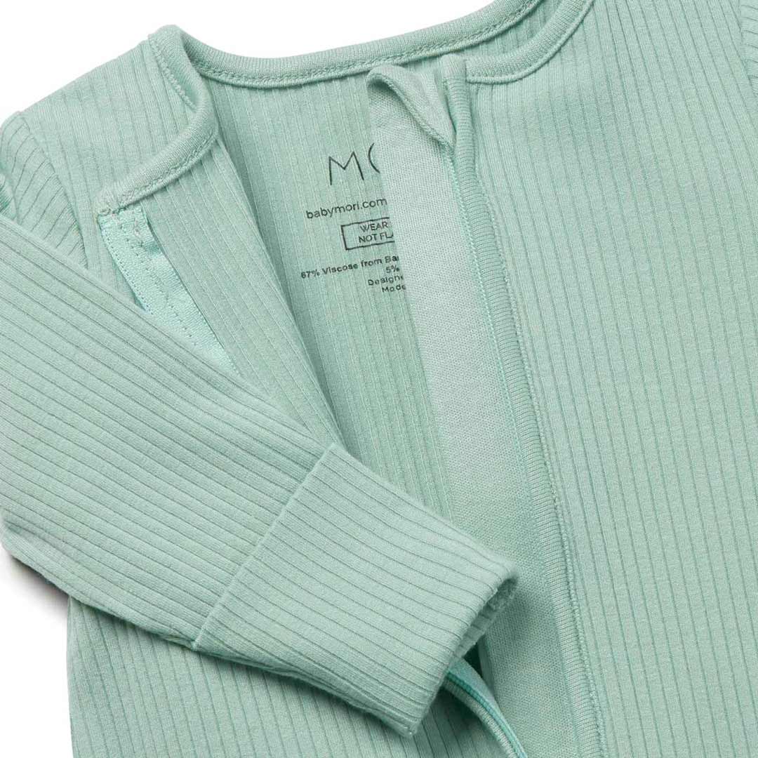 MORI Ribbed Clever Zip Sleepsuit - Mint - Image 2