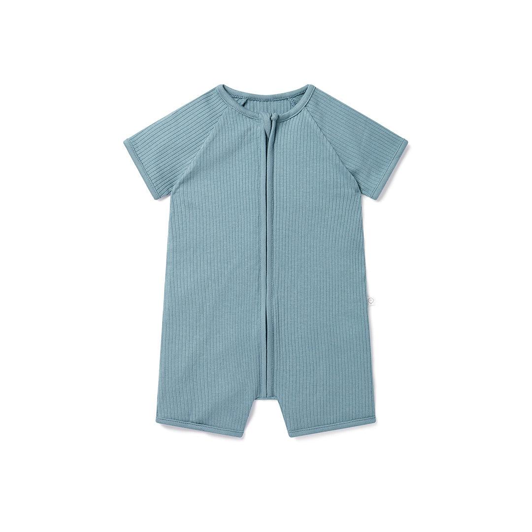 MORI Ribbed Zip-Up Summer Sleepsuit - Sky