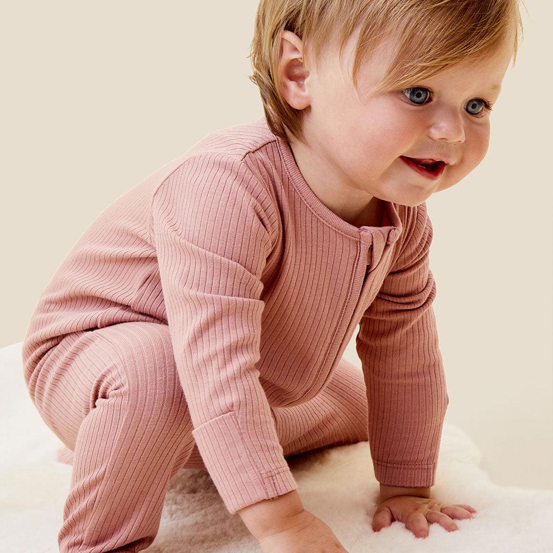 MORI Ribbed Two Way Zip-Up Sleepsuit - Rose - Image 4